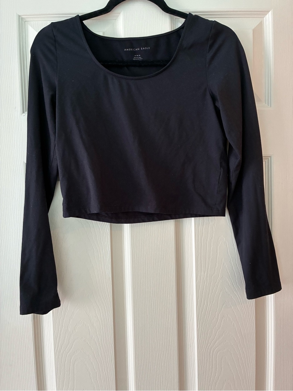 American Eagle Outfitters Black Long-Sleeve Scoop Neck Crop Top